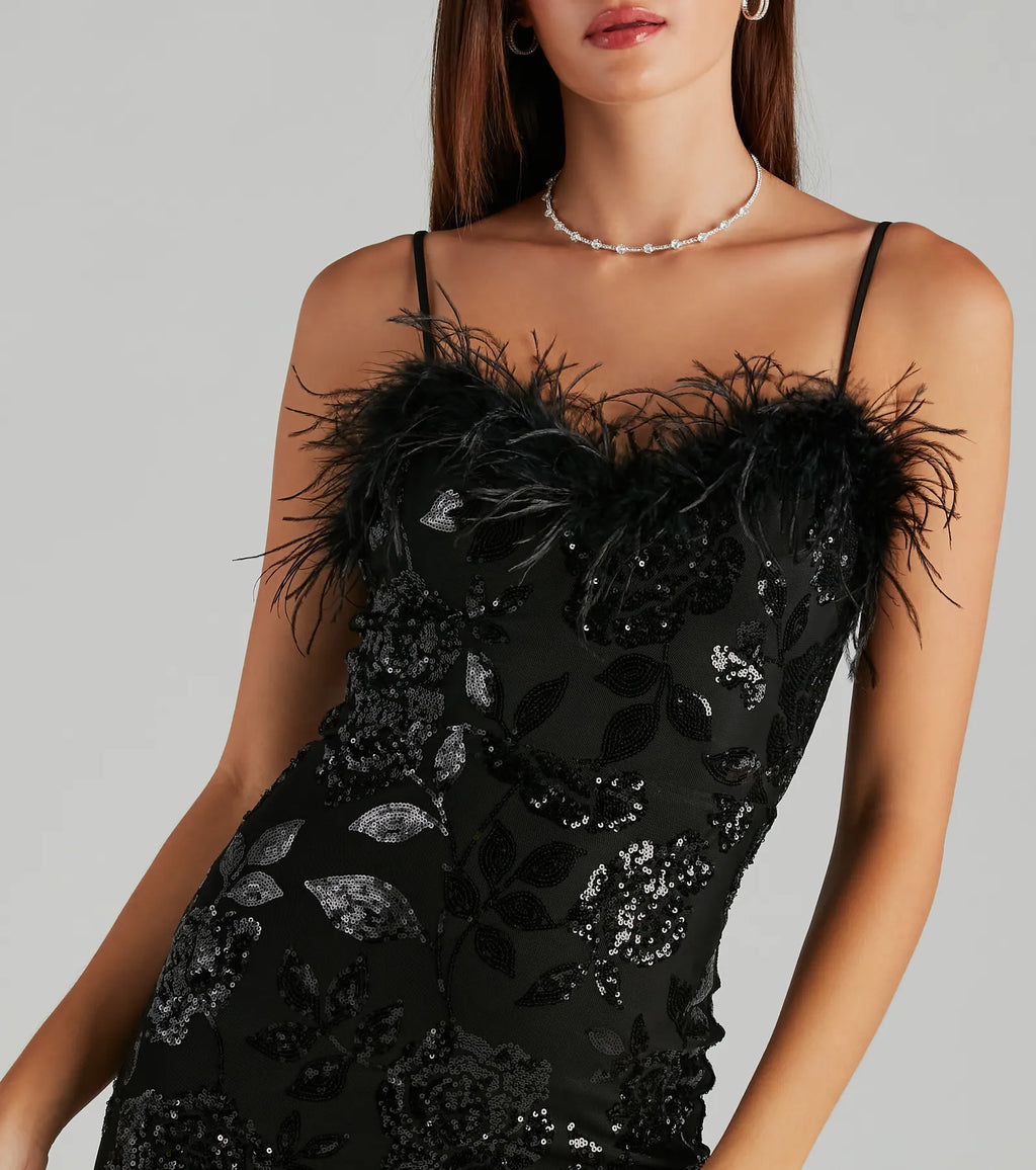 Sarahi pink sequinned marabou short dress Black