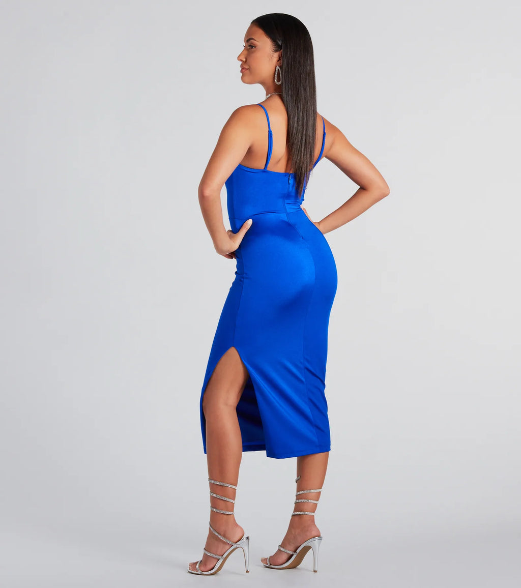 Alianna Strapless Formal Midi Dress Royal Red