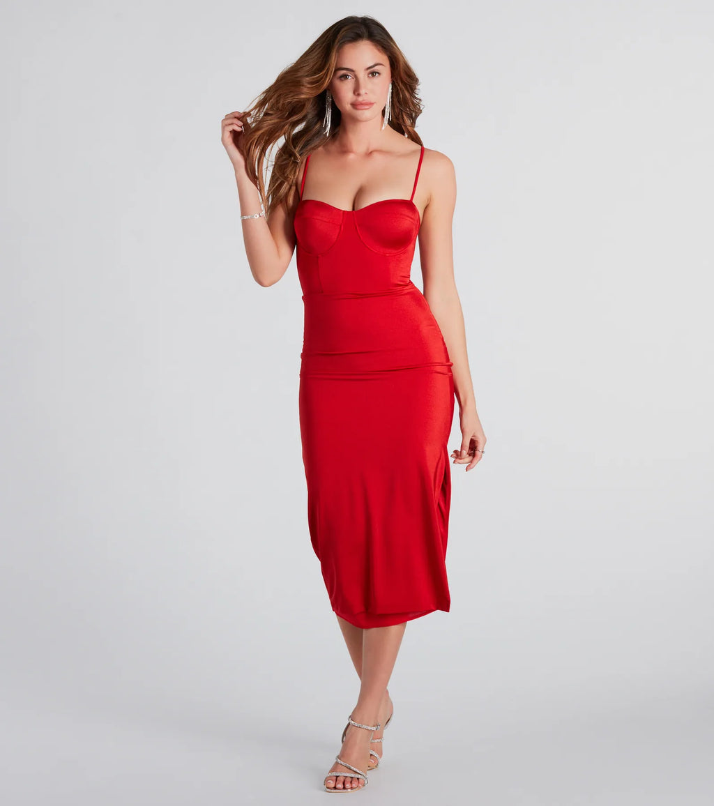 Alianna Strapless Formal Midi Dress Royal Red