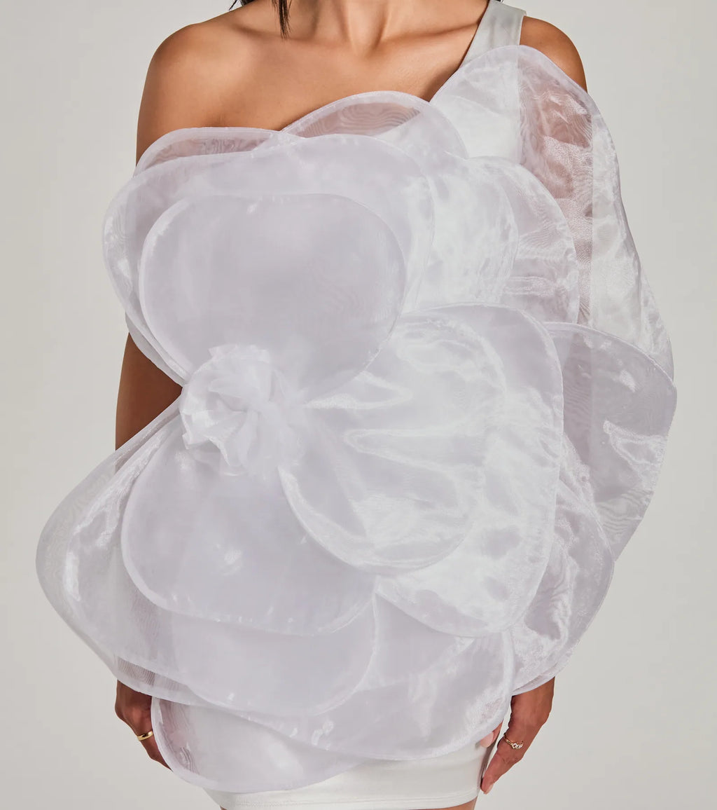 Kerry asymmetric floral satin mini dress White