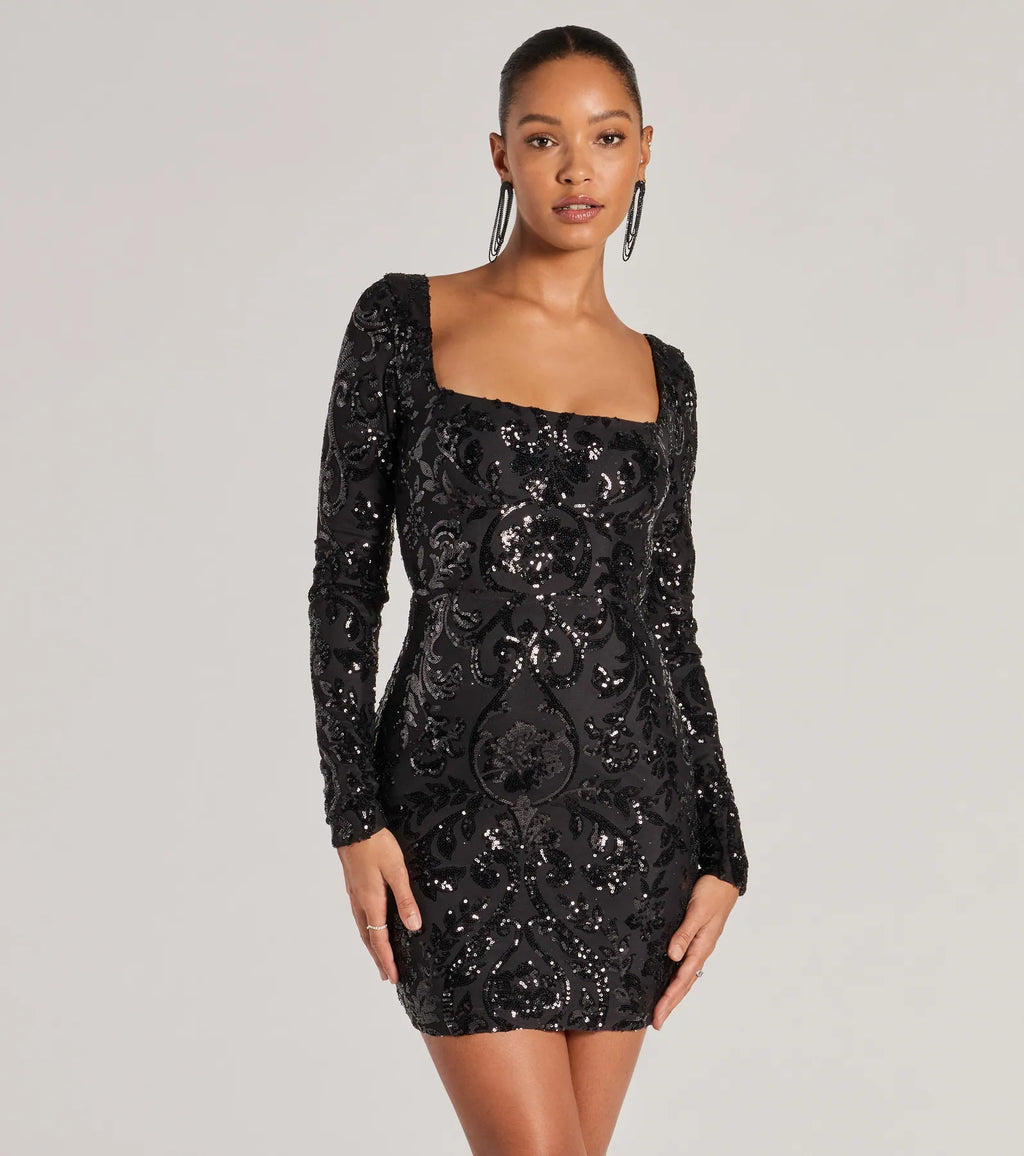 Janine Long Sleeve Lace-Up Bodycon Mini Dress Black