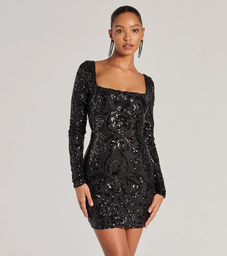 Janine Long Sleeve Lace-Up Bodycon Mini Dress Black