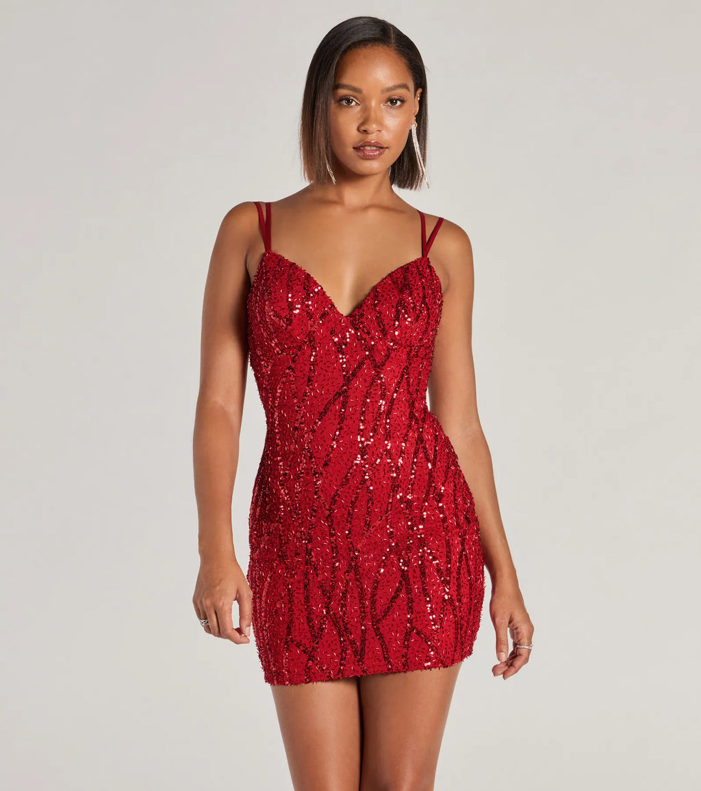 Hartley lace-up sequinned mesh bodycon mini dress Red Black