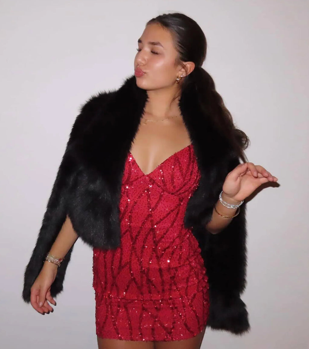 Hartley lace-up sequinned mesh bodycon mini dress Red Black
