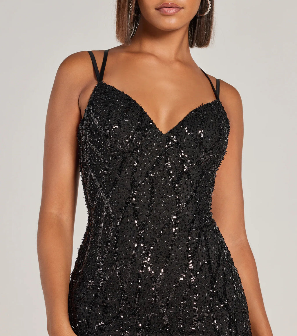 Hartley lace-up sequinned mesh bodycon mini dress Red Black
