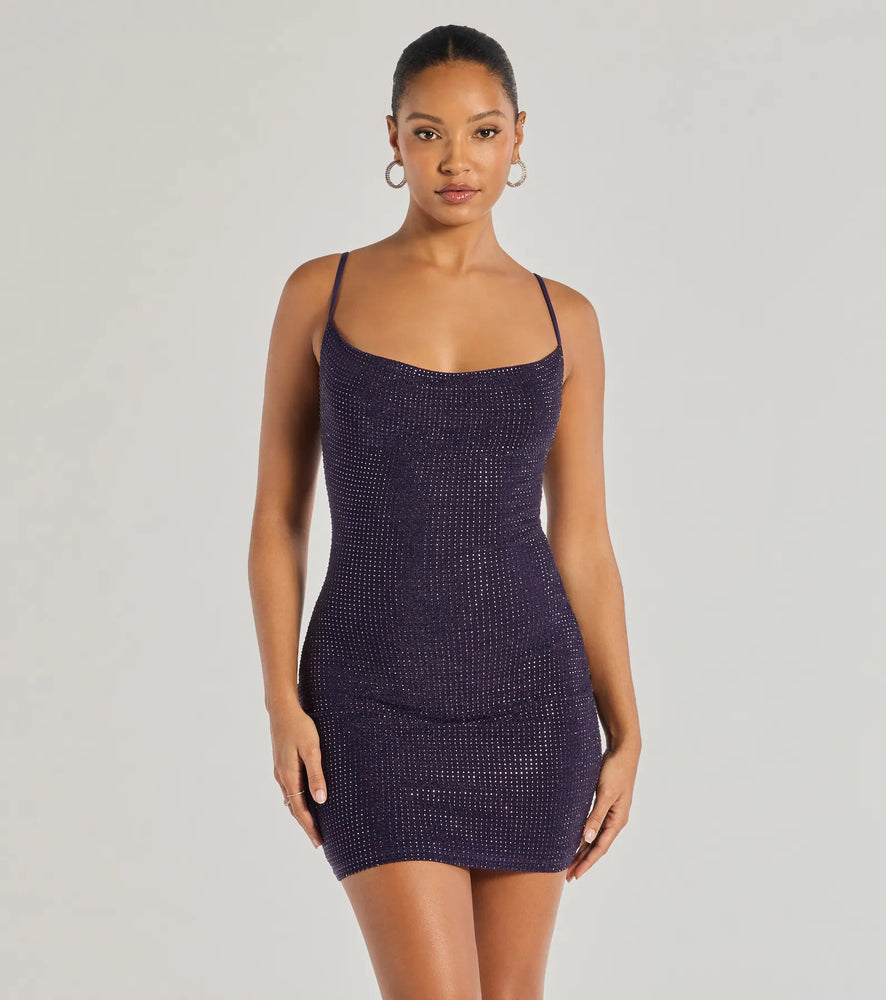 Paige Rhinestone Formal Bodycon Mini Dress in Purple