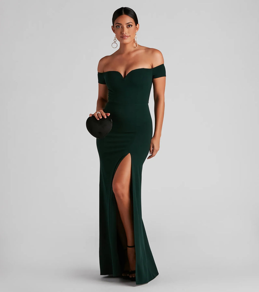 High Slit Formal Myra Dress Blue Hunter Red Ivory Burgundy Navy Black