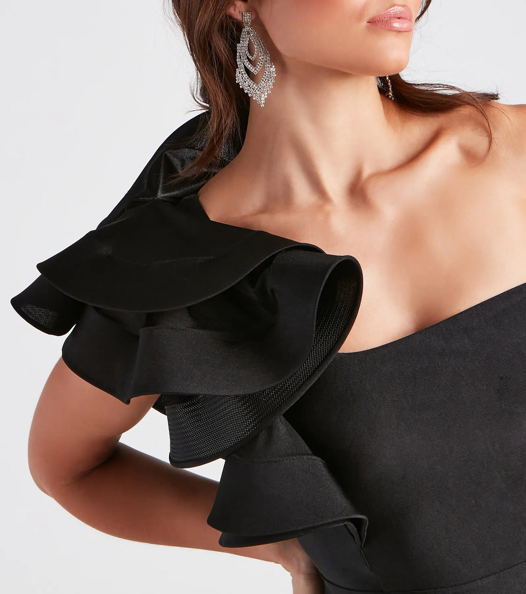 Audrey Off-The-Shoulder Ruffle Formal Dress Black