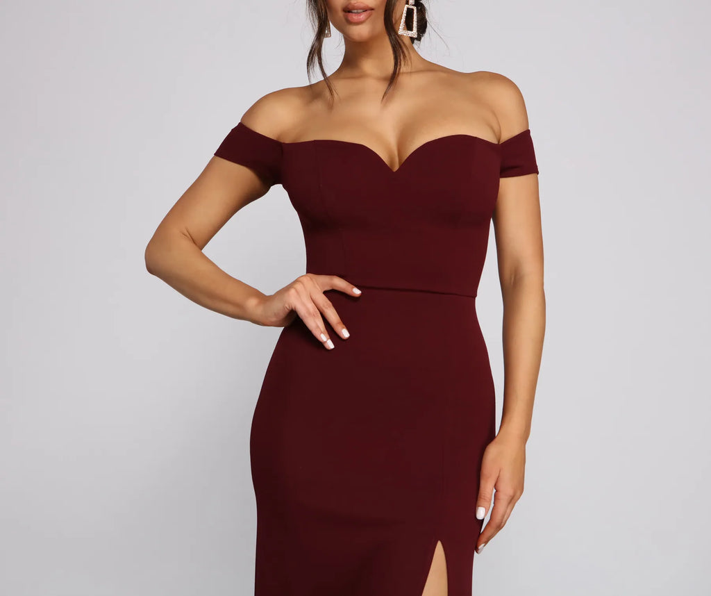 High Slit Formal Myra Dress Blue Hunter Red Ivory Burgundy Navy Black
