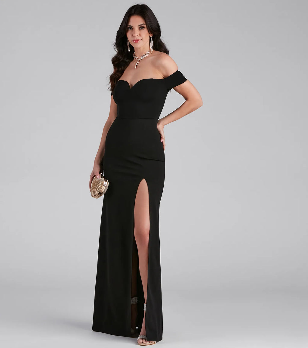 High Slit Formal Myra Dress Blue Hunter Red Ivory Burgundy Navy Black
