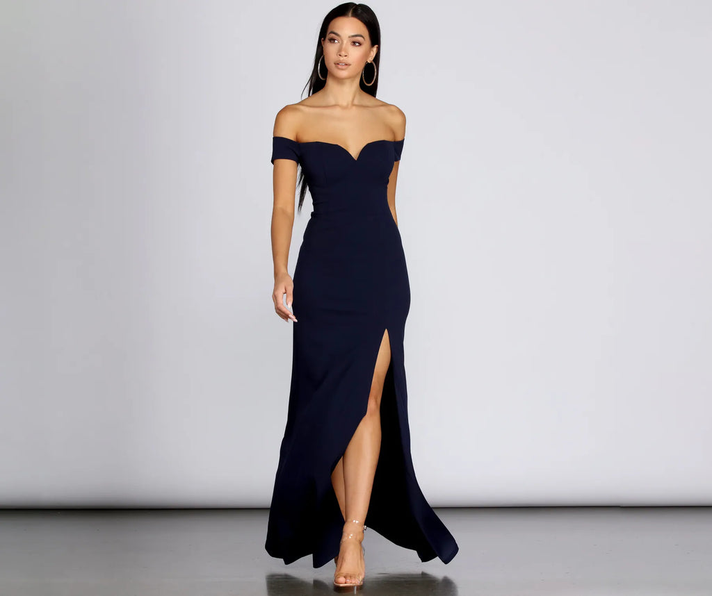 High Slit Formal Myra Dress Blue Hunter Red Ivory Burgundy Navy Black