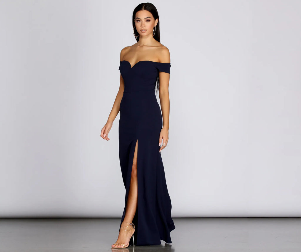 High Slit Formal Myra Dress Blue Hunter Red Ivory Burgundy Navy Black