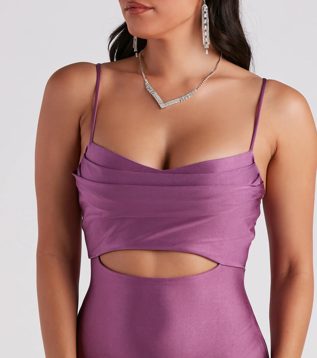 Celia Cutout Formal Maxi Dress Orange Lavender Brown Fuchsia Sage Eggplant Hunter