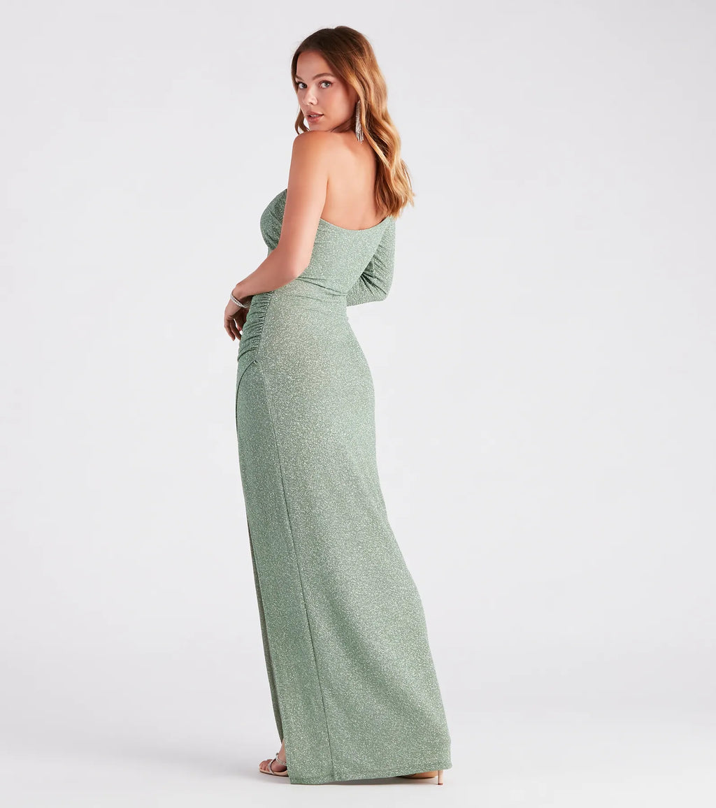 Greta - One Shoulder Asymmetric Sequined Formal Dress Sage Black Navy