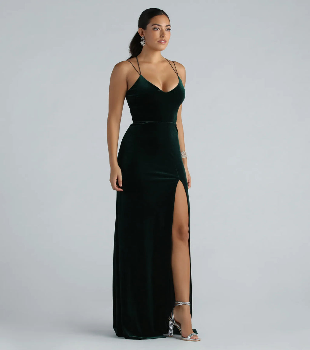 Vega High-Slit Velvet Formal Dress Berry Purple Black Hunter
