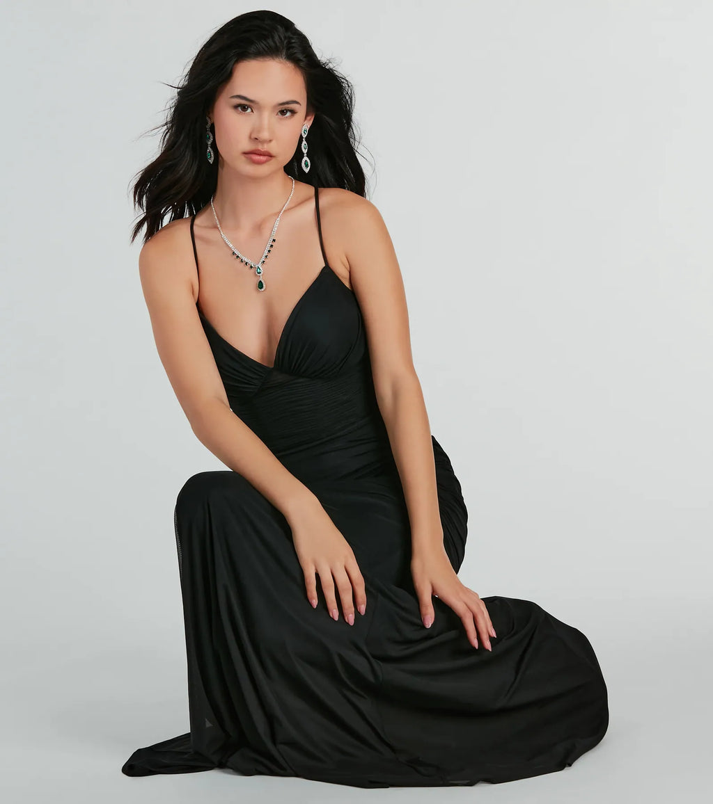 Lexi Formal Mesh Lace-up Mermaid Maxi Dress Black Mauve