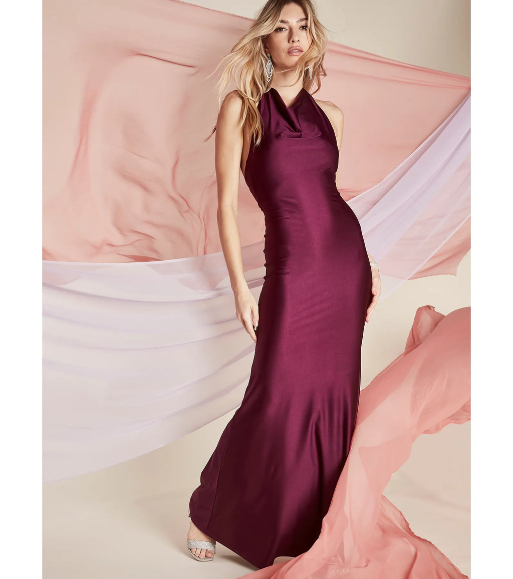 Diane Halter Formal Mermaid Maxi Dress Eggplant