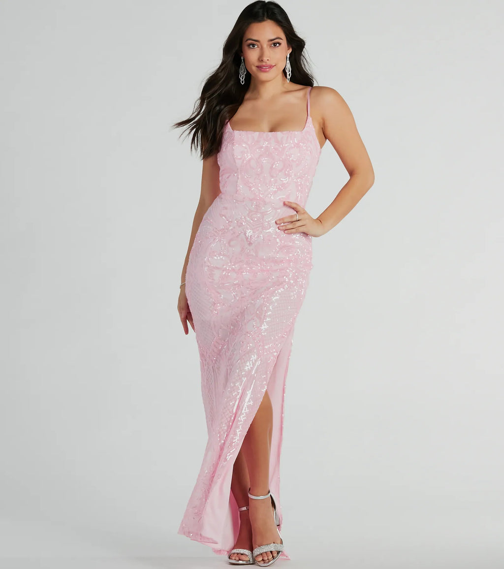 Bethany sequinned slit maxi dress Red Pink Navy
