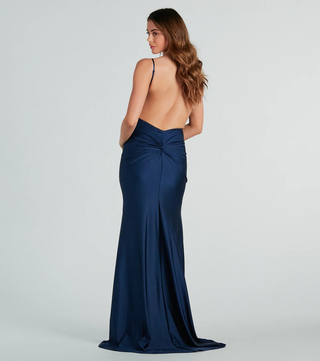 Reagan Low Back Satin Formal Mermaid Dress Plum Navy Red