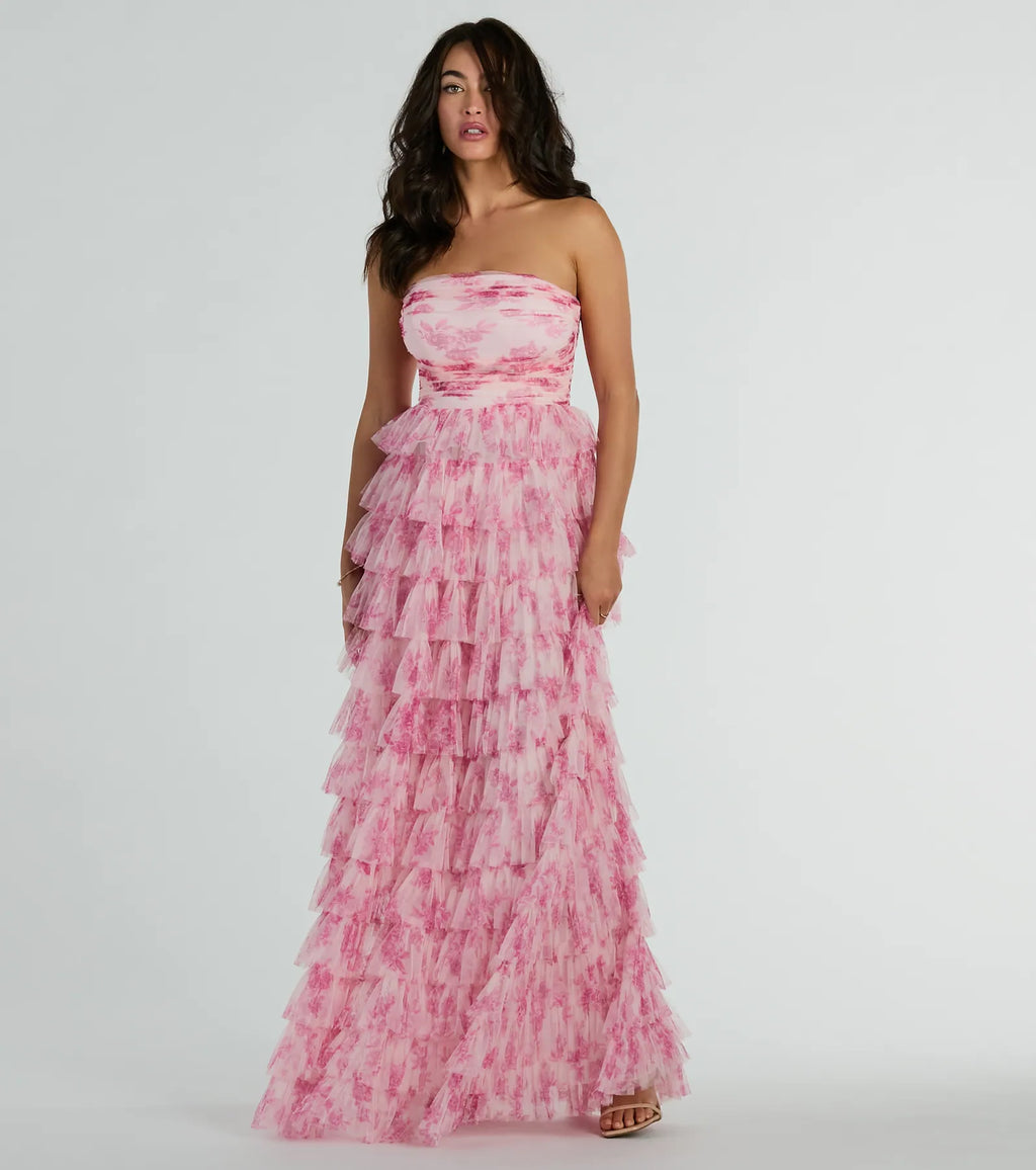 Liliane Garden Rose Ruffled A-Line Formal Dress Blush