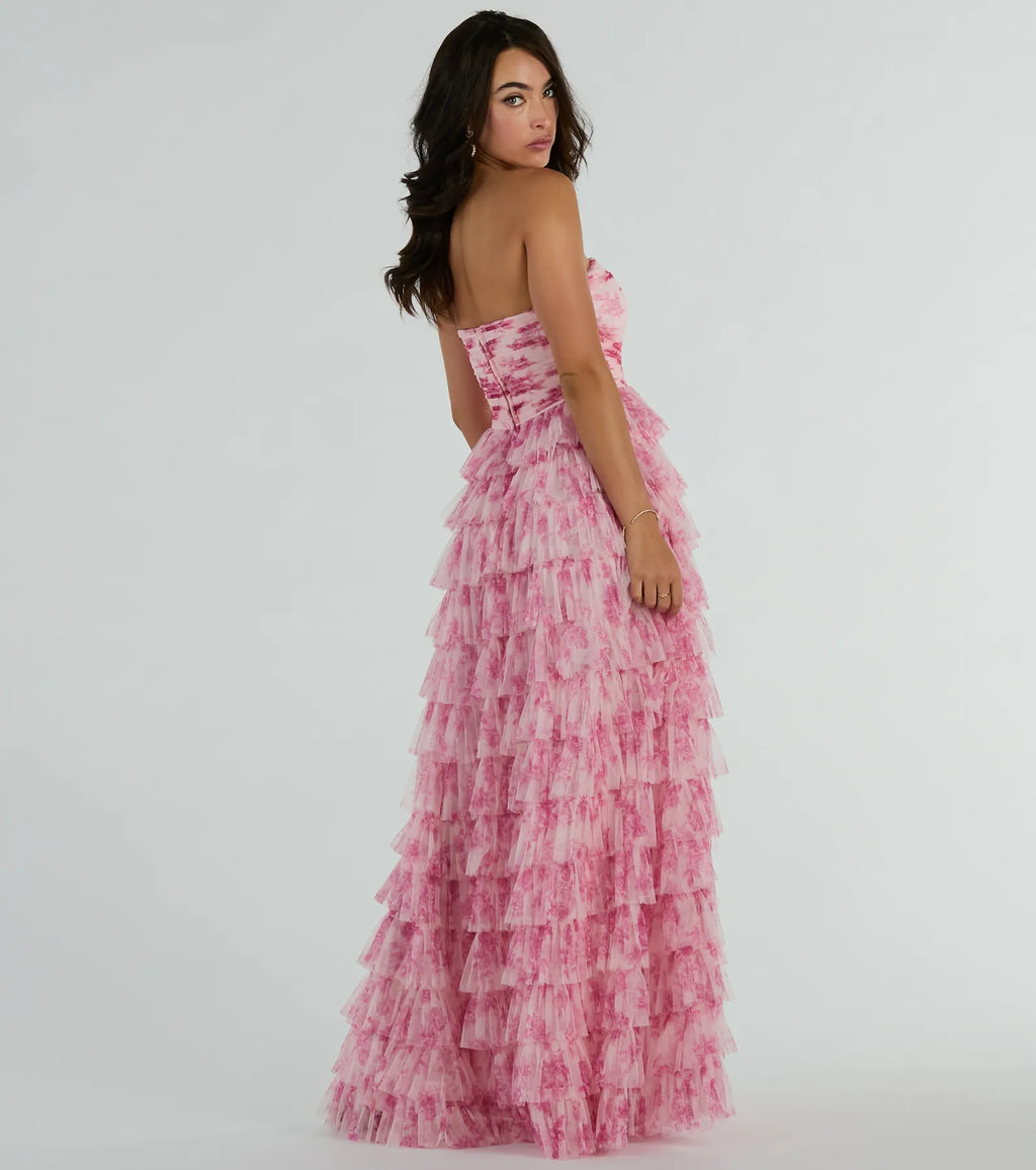Liliane Garden Rose Ruffled A-Line Formal Dress Blush