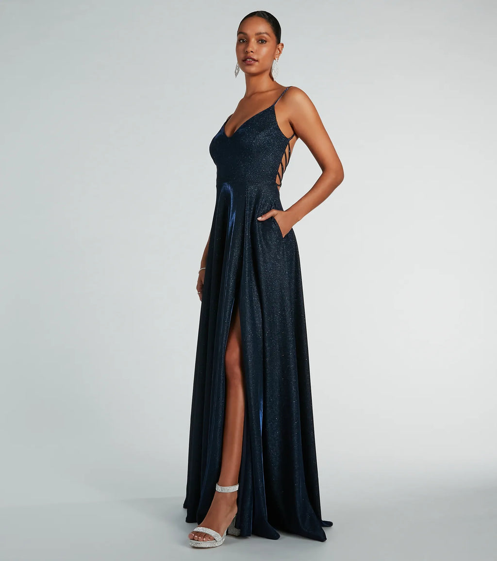 Sally Lattice Back A-line Prom Dress Light Blue Black Navy Pink Lavender