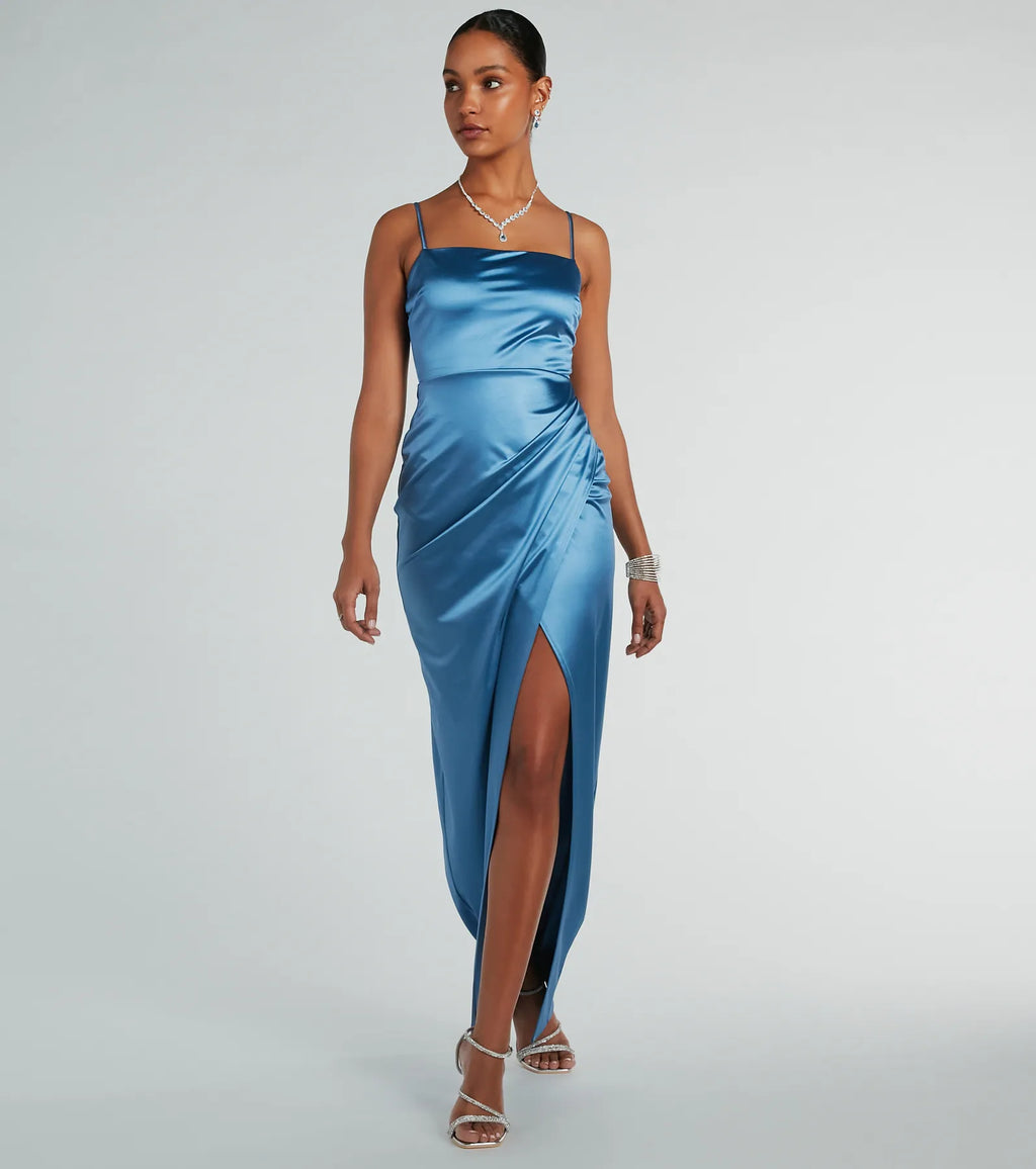 Mayra satin formal slit maxi dress Sage Red Rose Gold Hunter Taupe Navy White Magenta Black Royal Denim Rose Gold-2