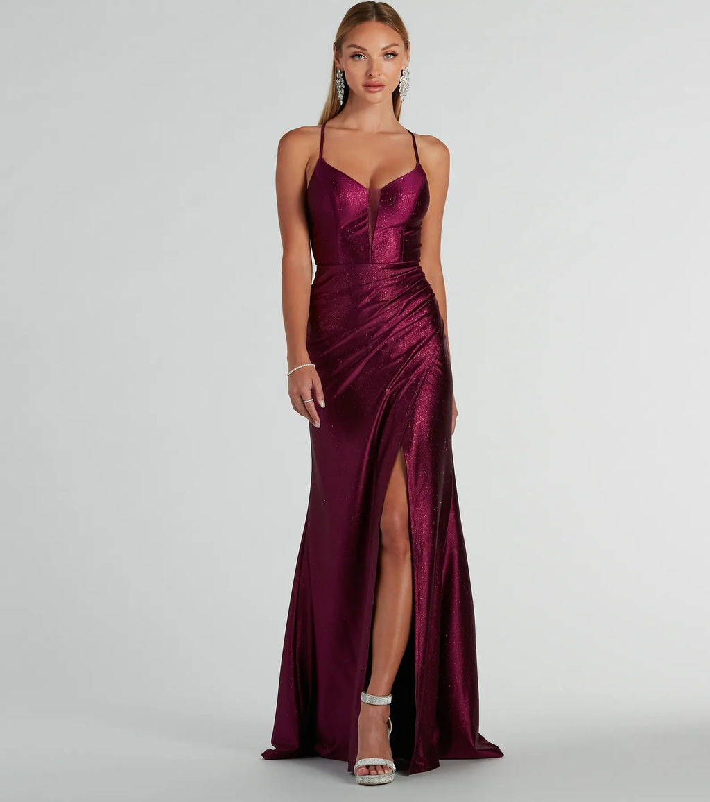 Celia Sequin Strap Back A-Line Formal Dress Royal Plum