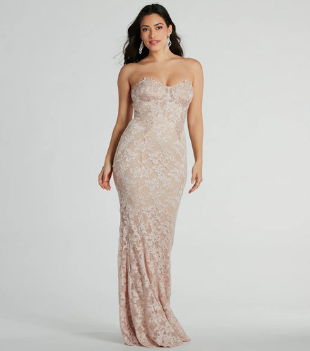 Stefani Strapless Corset Lace Mermaid Formal Dress Nude