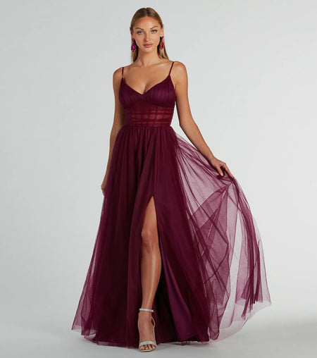 Paulette Sleeveless A-Line Knit Formal Dress Plum