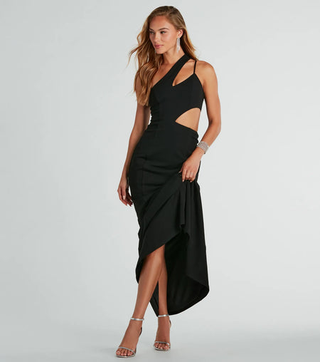 Katy V-Neck Cutout Mermaid Crepe Formal Dress Black