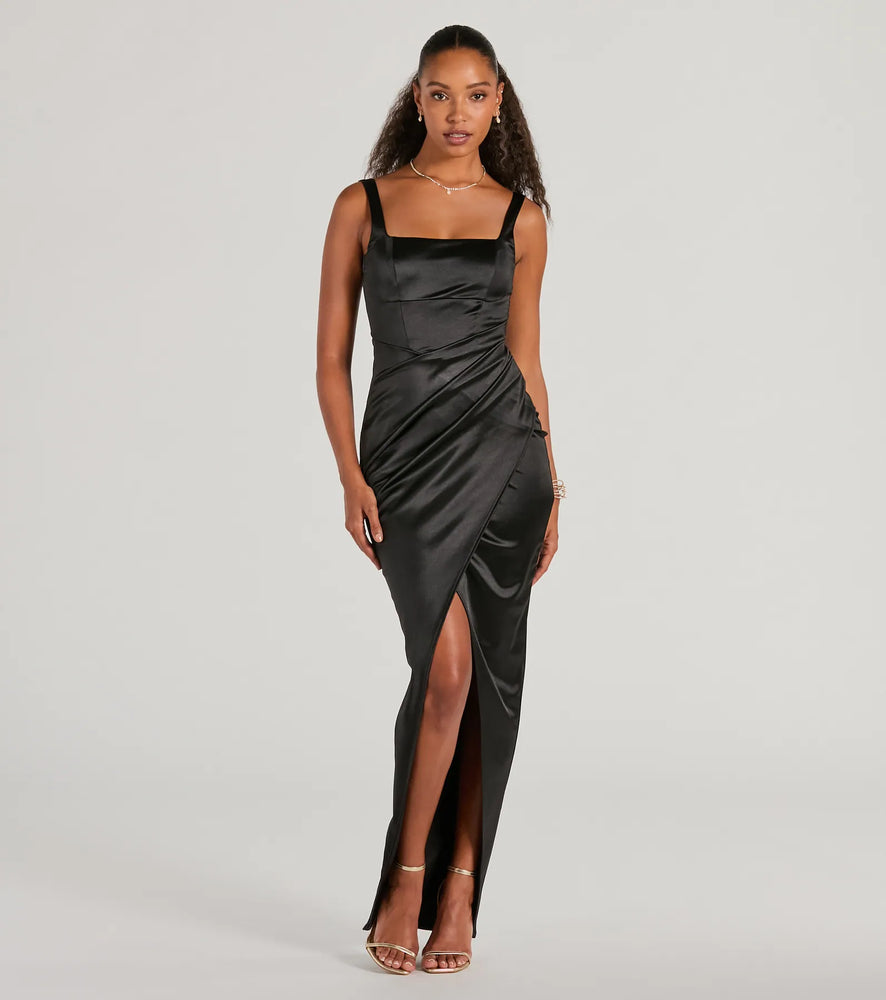 Rebecca Satin Slim-Fit Formal Dress in Black