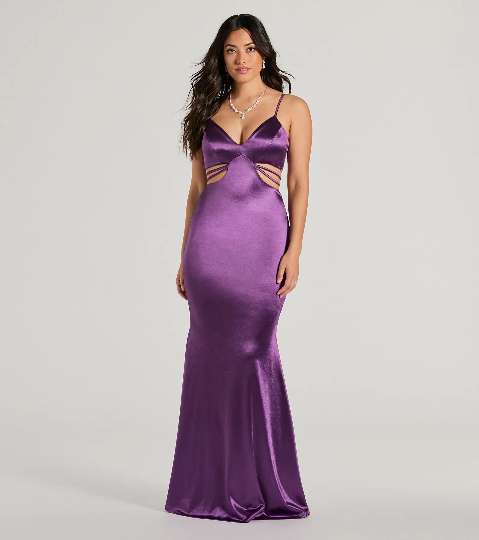 Sophisticated V-neck Mermaid Spaghetti Strap Plunging Neck Back Zipper Stretchy Cutout Floor Length Dress