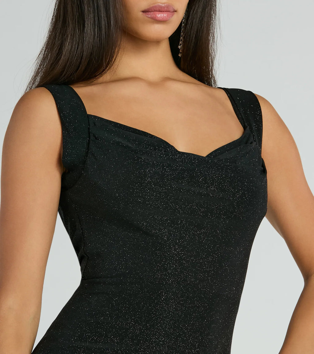 Claire Low Back Sequined Mesh Formal Dress Off White Black