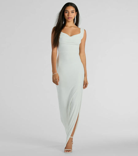 Claire Low Back Sequined Mesh Formal Dress Off White Black