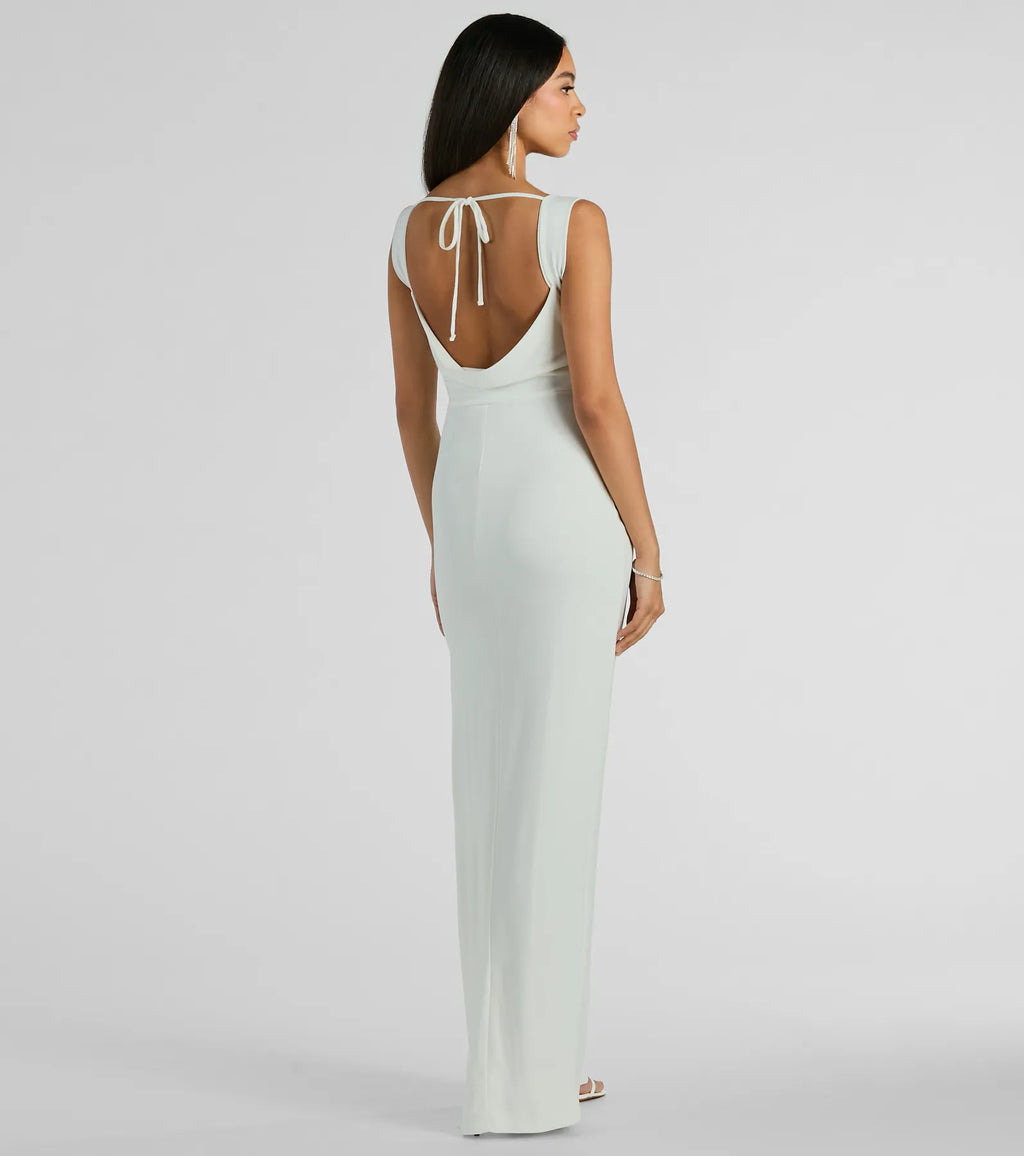 Claire Low Back Sequined Mesh Formal Dress Off White Black