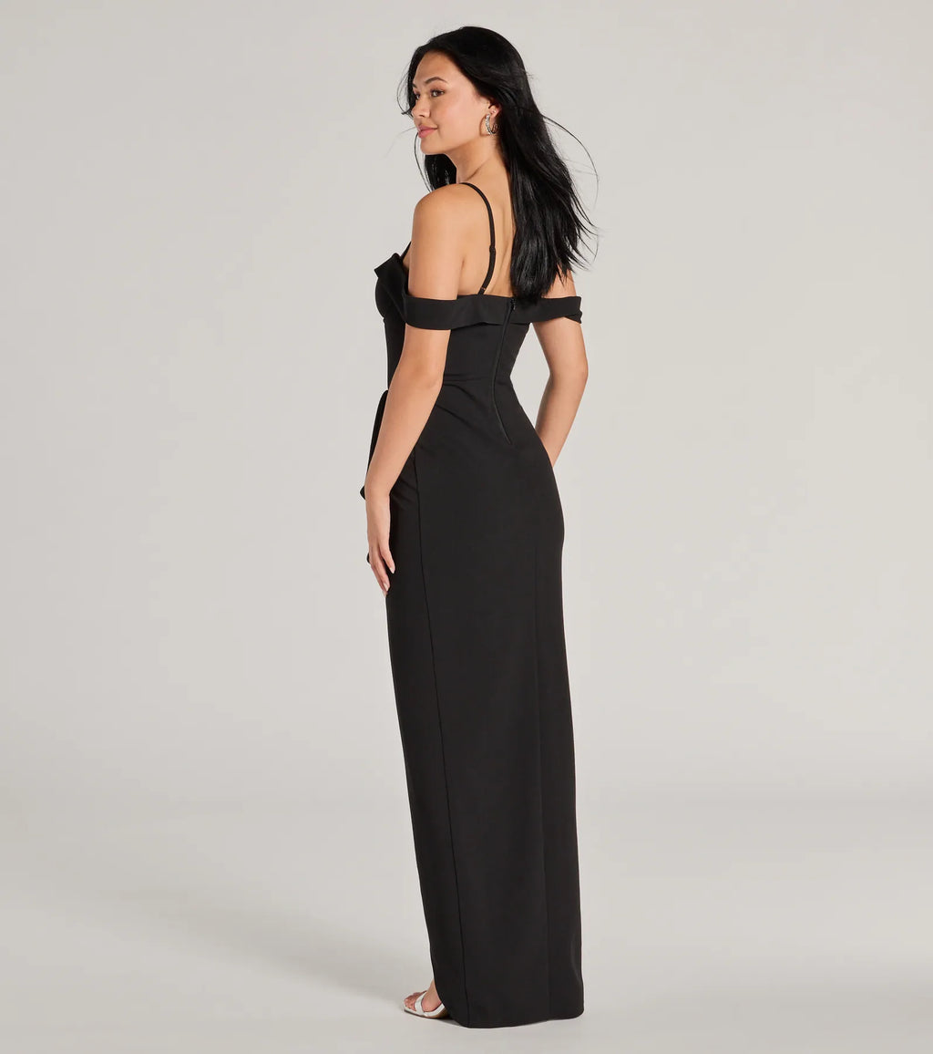 Bridget off-the-shoulder fine crepe formal dress Black