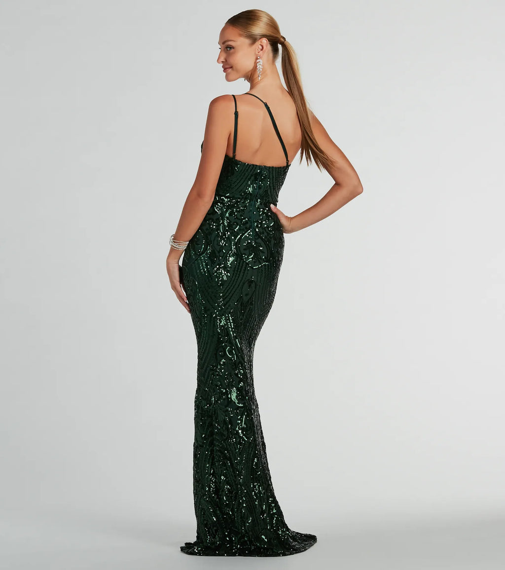 Sarah Asymmetric Sequin Mermaid Formal Dress Black Hunter