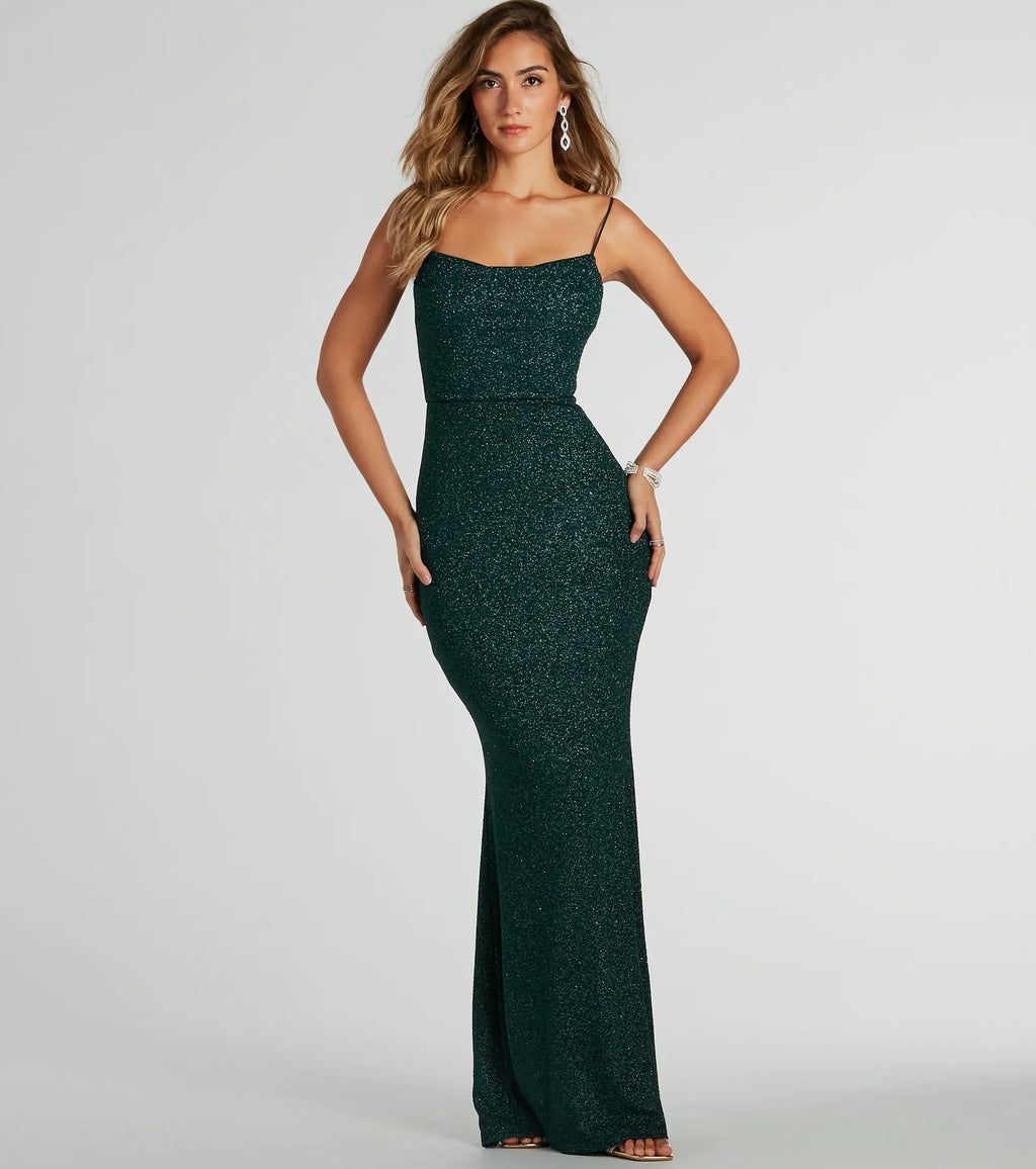 Erica Sequined Cowl Neck Mermaid Formal Dress White Hunter Denim