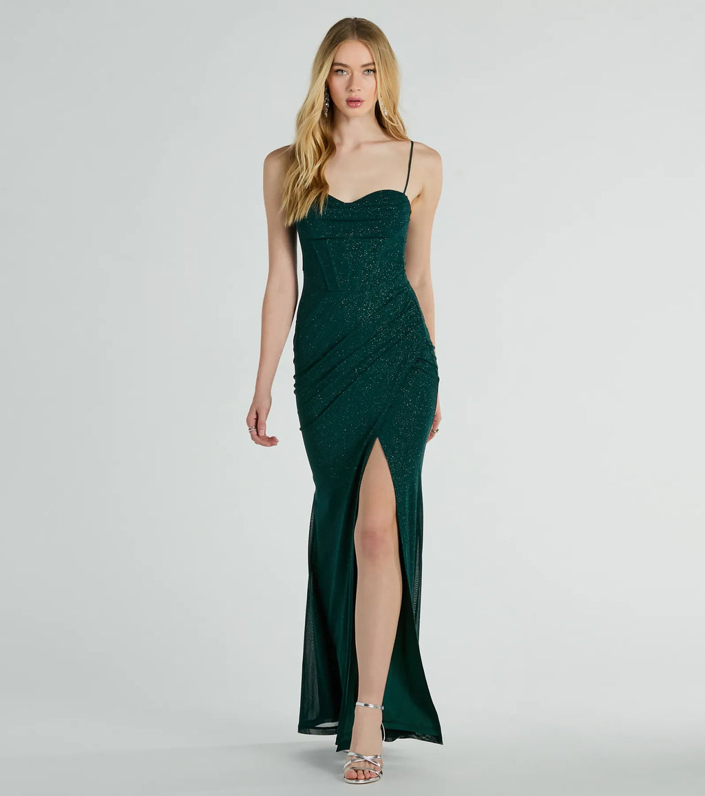 Daleyza Strapless Sequined Mermaid Formal Dress Hunter