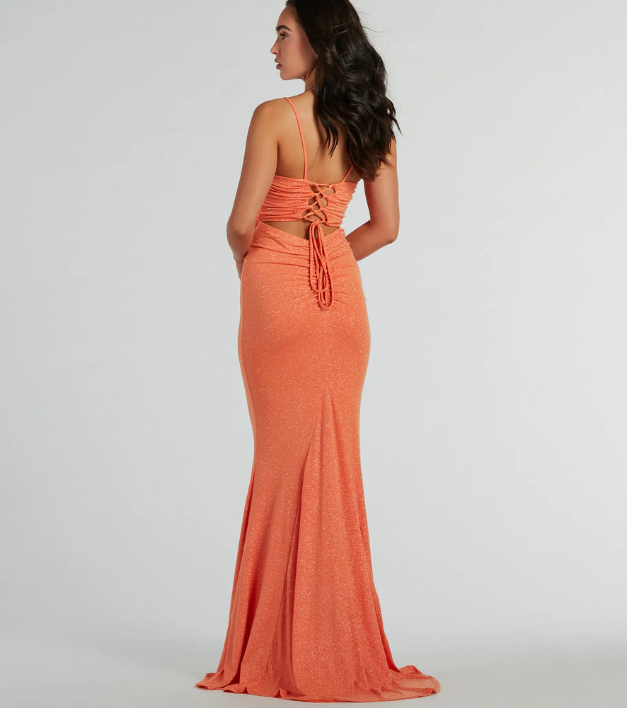 Windsor Colleen Lace Up Mermaid Glitter Formal Dress in Orange