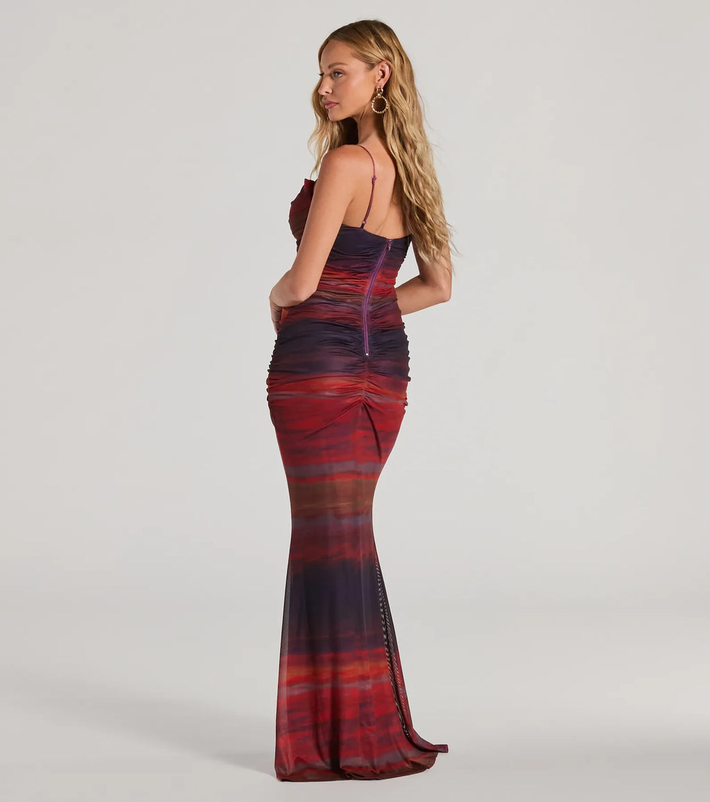 Liv Abstract Cowl Neck Mermaid Formal Dress Red