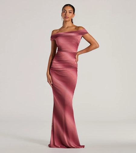 Abbie Off-The-Shoulder Mermaid Ombre Formal Dress Mauve