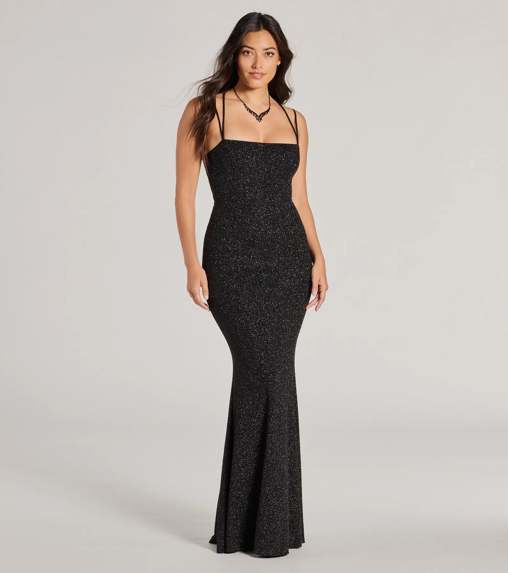 Jade Lace-up Sequin Mermaid Formal Dress Black Hunter