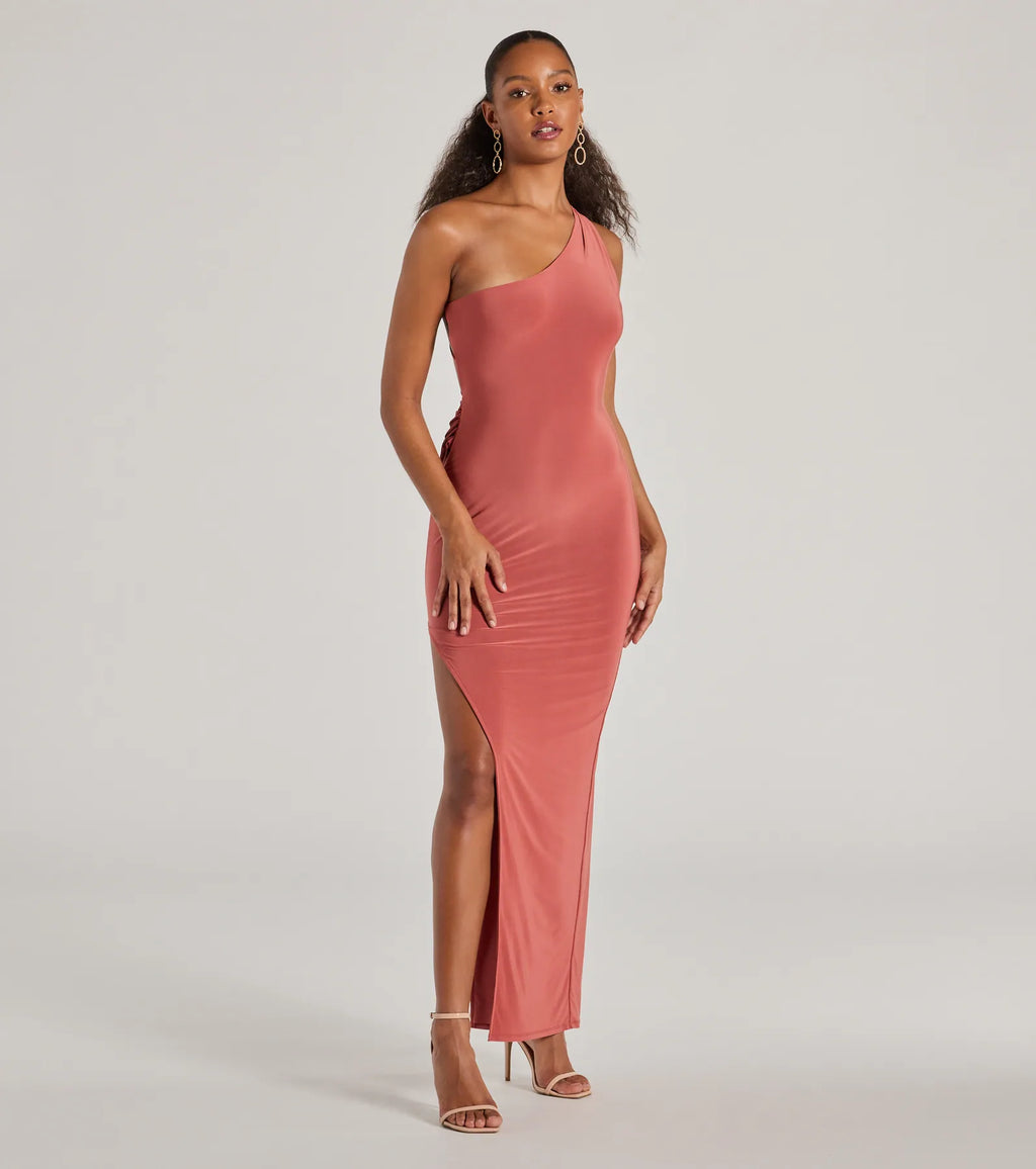 Lilianne asymmetrical formal dress with straps and back slit Black Rust