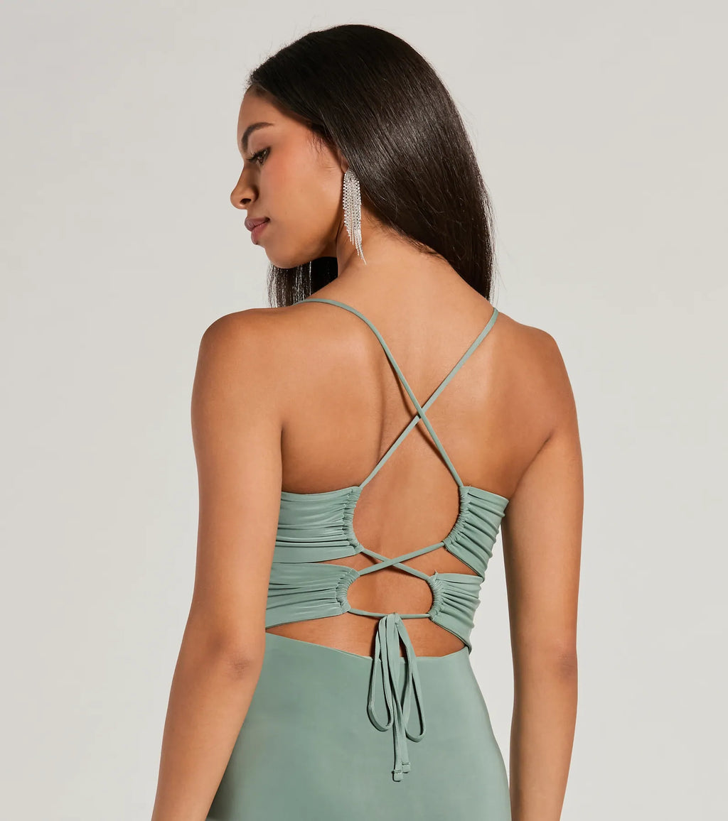 Candace Lace-up Slit Mermaid Formal Dress Sage Royal