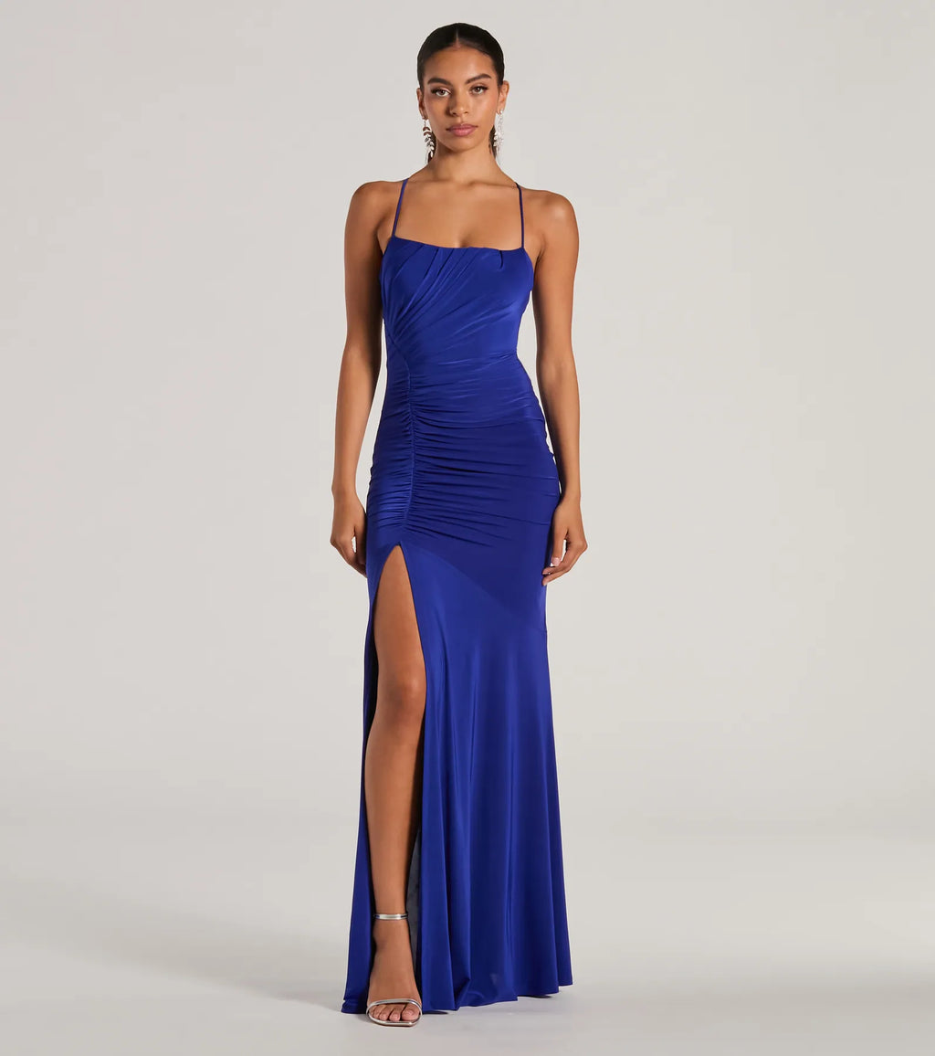 Candace Lace-up Slit Mermaid Formal Dress Sage Royal