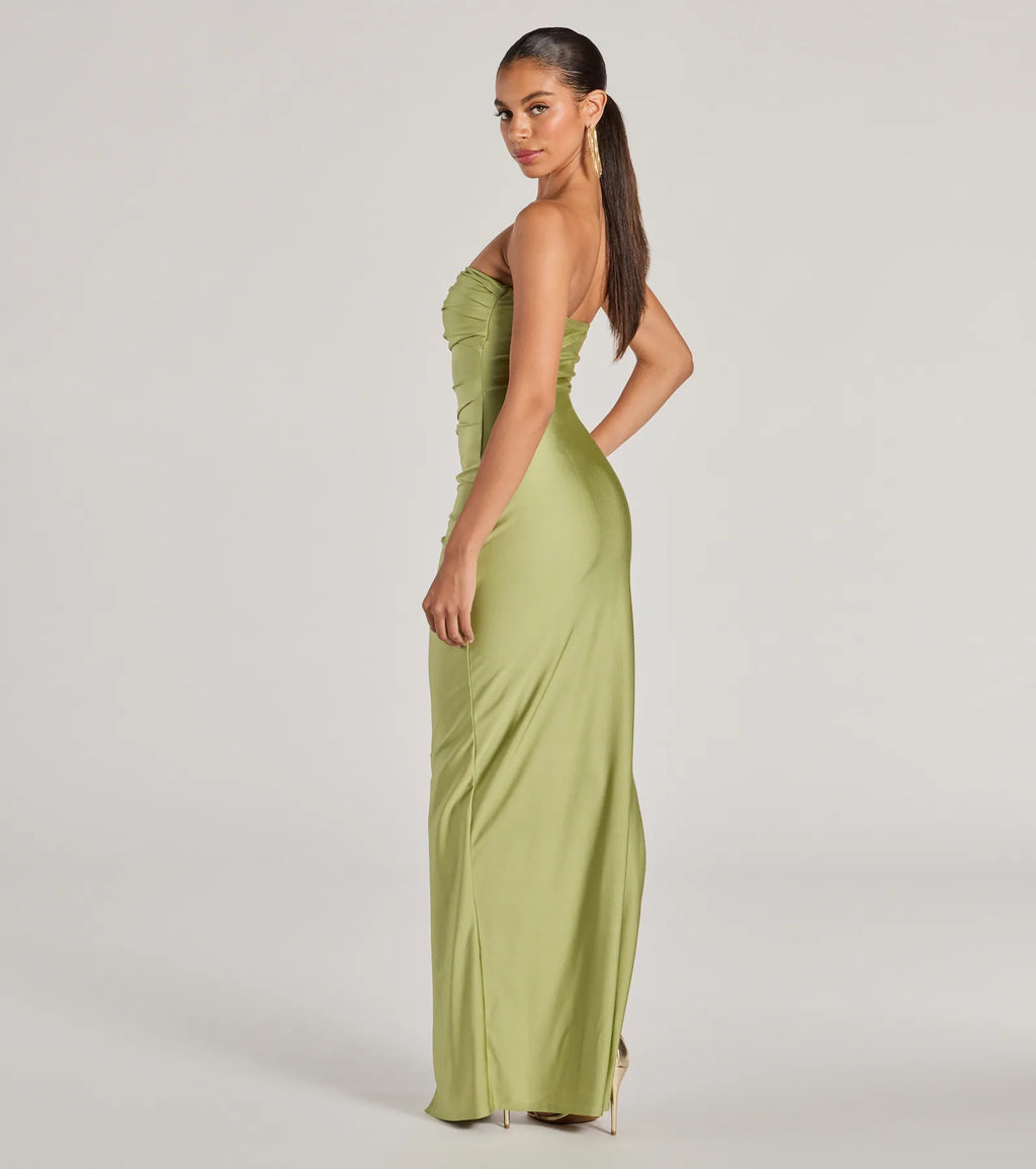 Anisley High Slit Strapless Slim Formal Dress Sage Wine Lavender