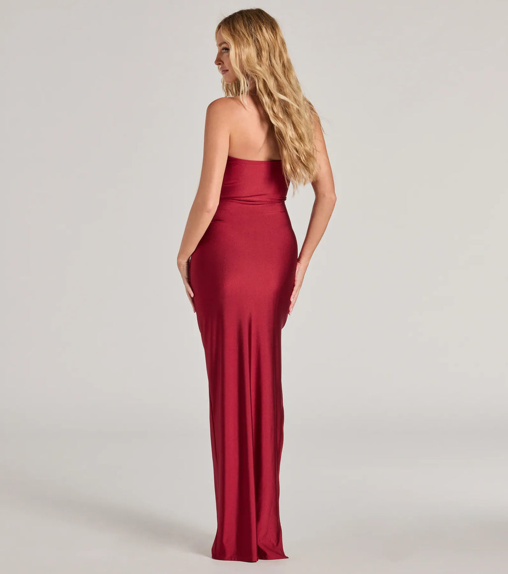 Anisley High Slit Strapless Slim Formal Dress Sage Wine Lavender