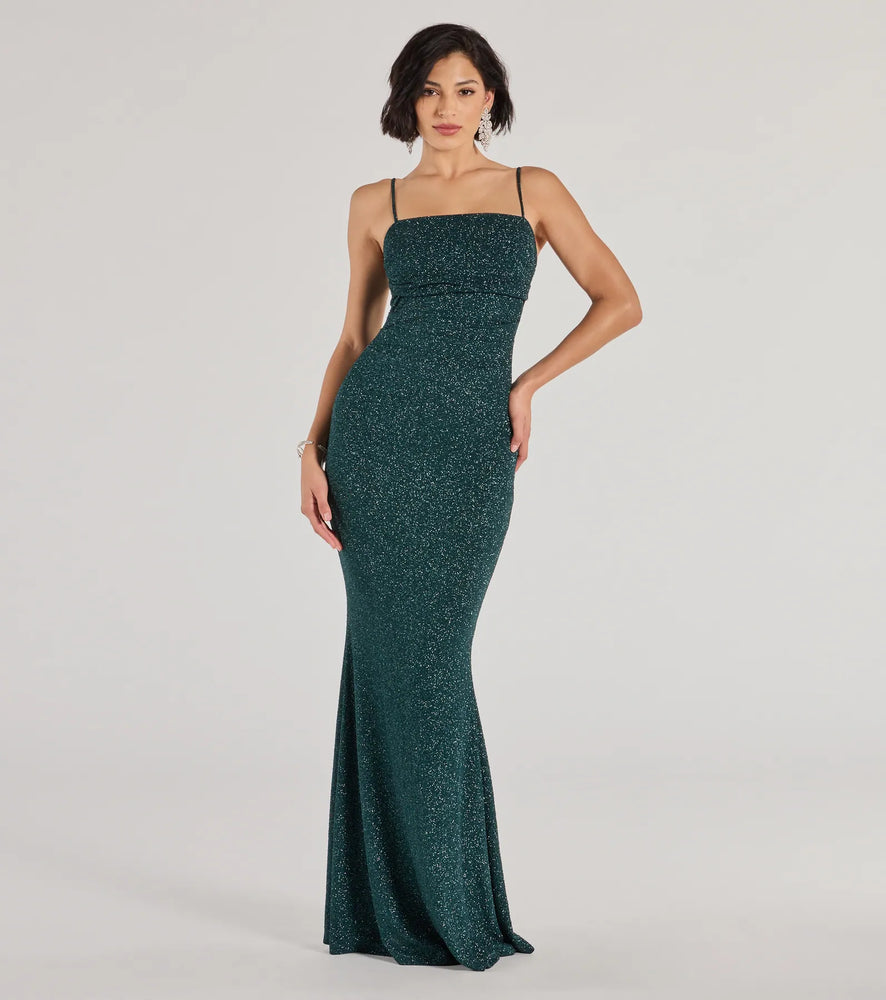 Wendy Sleeveless Mermaid Glitter Formal Dress in Green